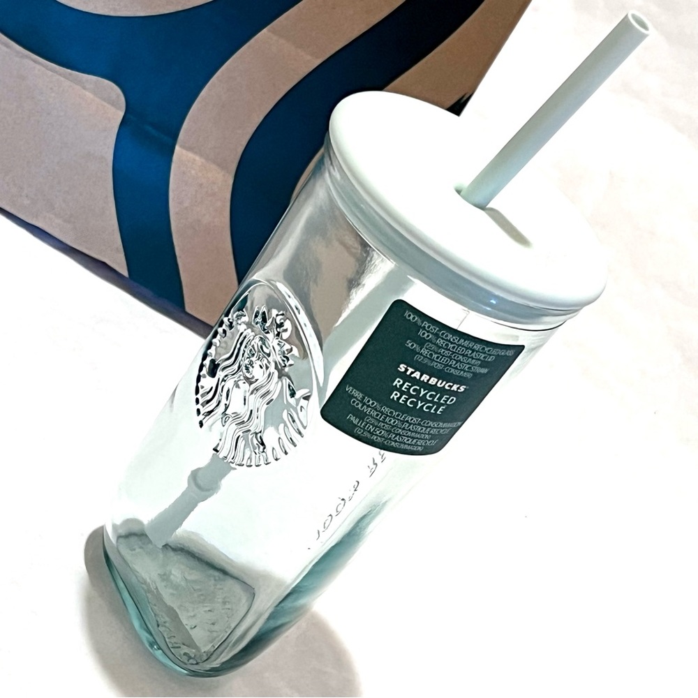 Starbucks Recycled Triangle Glass Cold Cup Tumbler with Straw Green 16oz